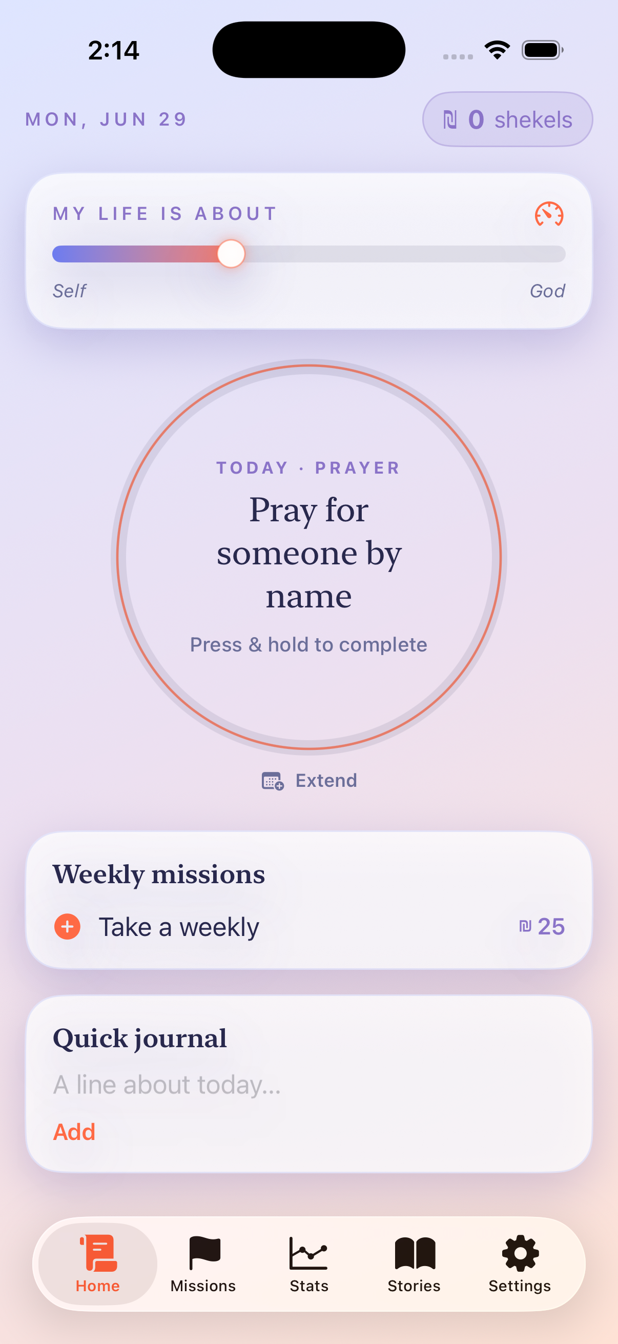 Christian Up home screen in light theme